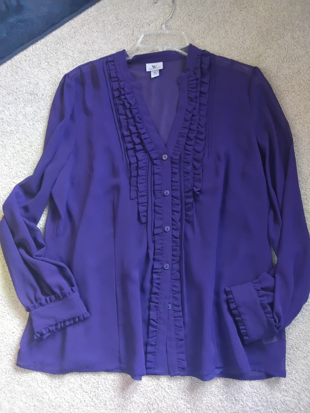 Worthington Sheer Ruffle-Trim Button Front Blouse With Camisole, Purple, XLarge